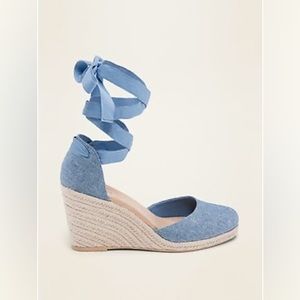 Denim Lace-Up Espadrille Wedge Shoes for Women